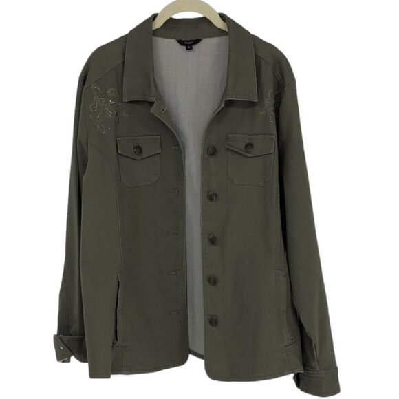 Haggar Moss Green Cotton Buttoned Jacket  w/floral embroidery sz 16 - Picture 1 of 10